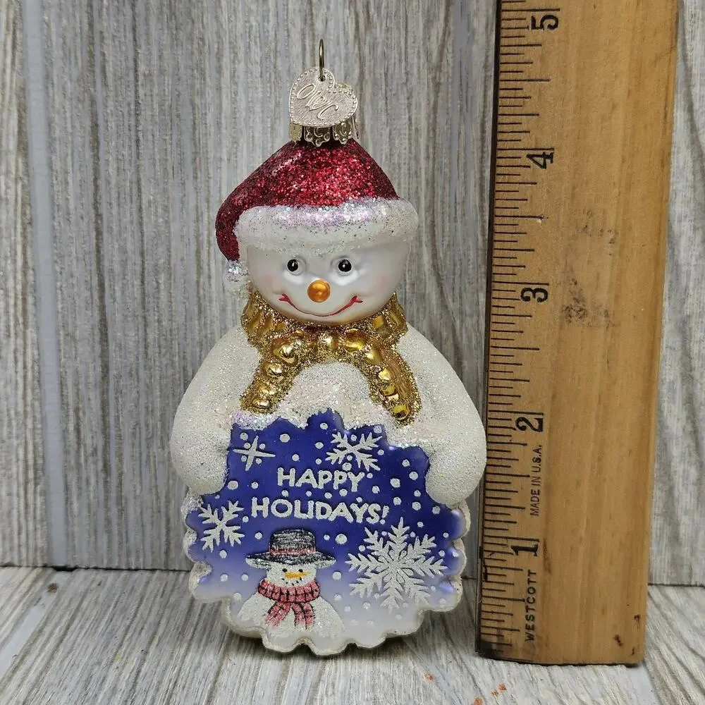 OWC Snowman‎ Glass Ornament Glitter Happy Holidays Christmas Decor Collectible